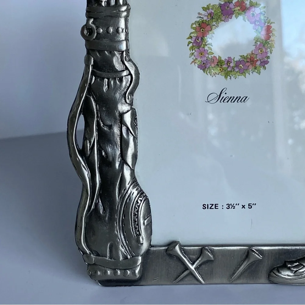 Golf Picture Frame Polished Pewter Sienna 3.5” X 5” Photo Balls Bag Clubs shoes